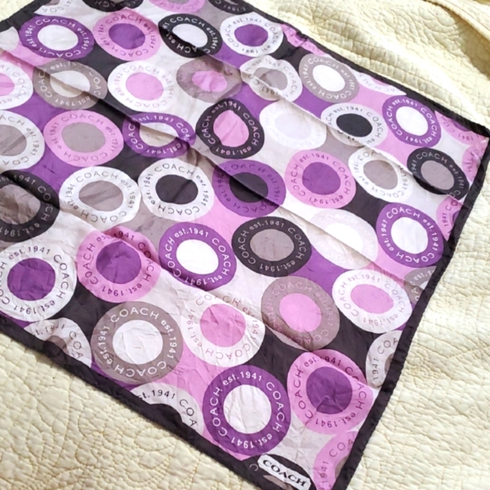 Coach Signature Purple Square Scarf circle logo 21"×21" - Picture 4 of 8